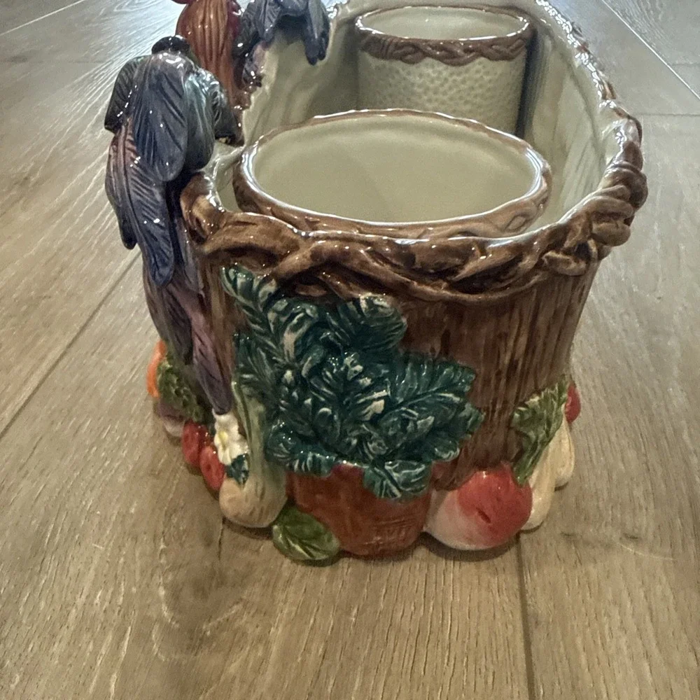 RARE Vintage Fitz and Floyd Coq Du Village‎ Rooster 2 Herb Pots and Tray Planter